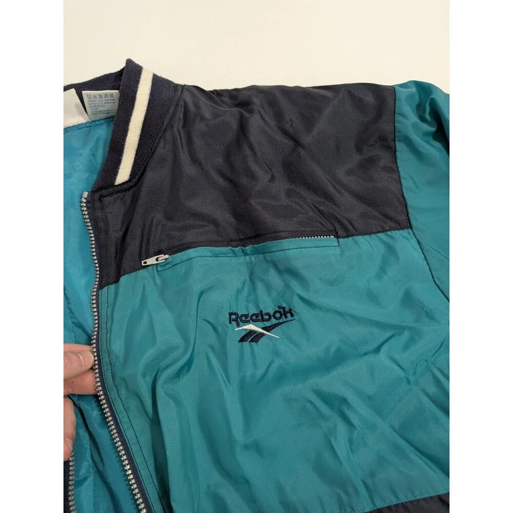 Vintage Reebok Jacket Coat Embroidered XL Mens Track Full Zip Teal Green & Blue